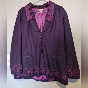 April Cornell vintage wool lace trim embroidered jacket XL